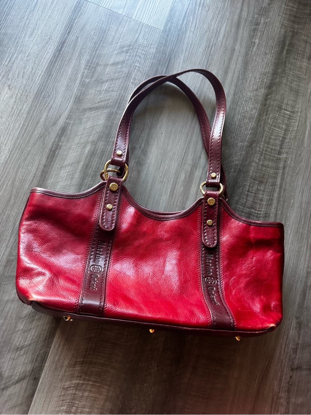 Marino Orlandi Red Leather Shoulder Bag with Dark Trim